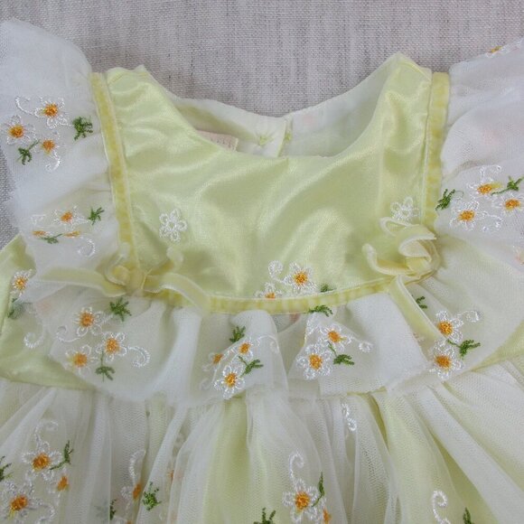 Baby Biscotti Princess Dress Girls 3 Month Yellow Embroidered Floral Mesh Ruffle - Picture 4 of 6